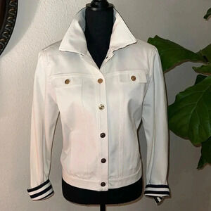 St. John Sport Women’s Cream Jacket Coat Blazer Gold Tone Signature Hardware Sm